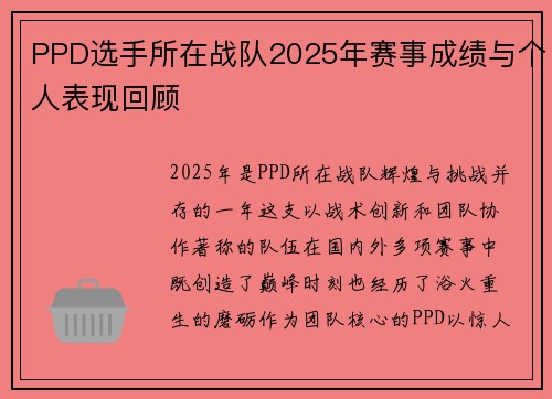 PPD选手所在战队2025年赛事成绩与个人表现回顾